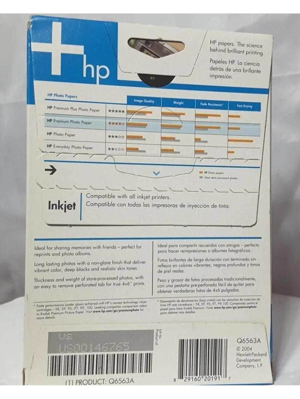 HP 4x6 Premium Inkjet Photo Paper 100 Sheets Soft Gloss Perforated Tab New OEM